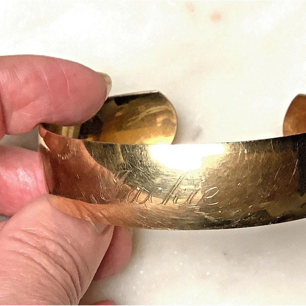 Personalized Gold Tone Cuff Bracelet - Engraved Style